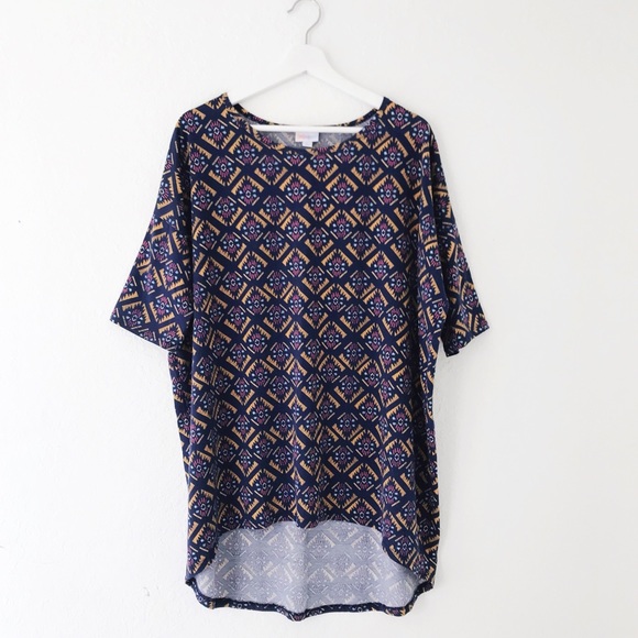 LuLaRoe Irma Yellow Pink Aztec Tribal Print Top - Picture 1 of 5